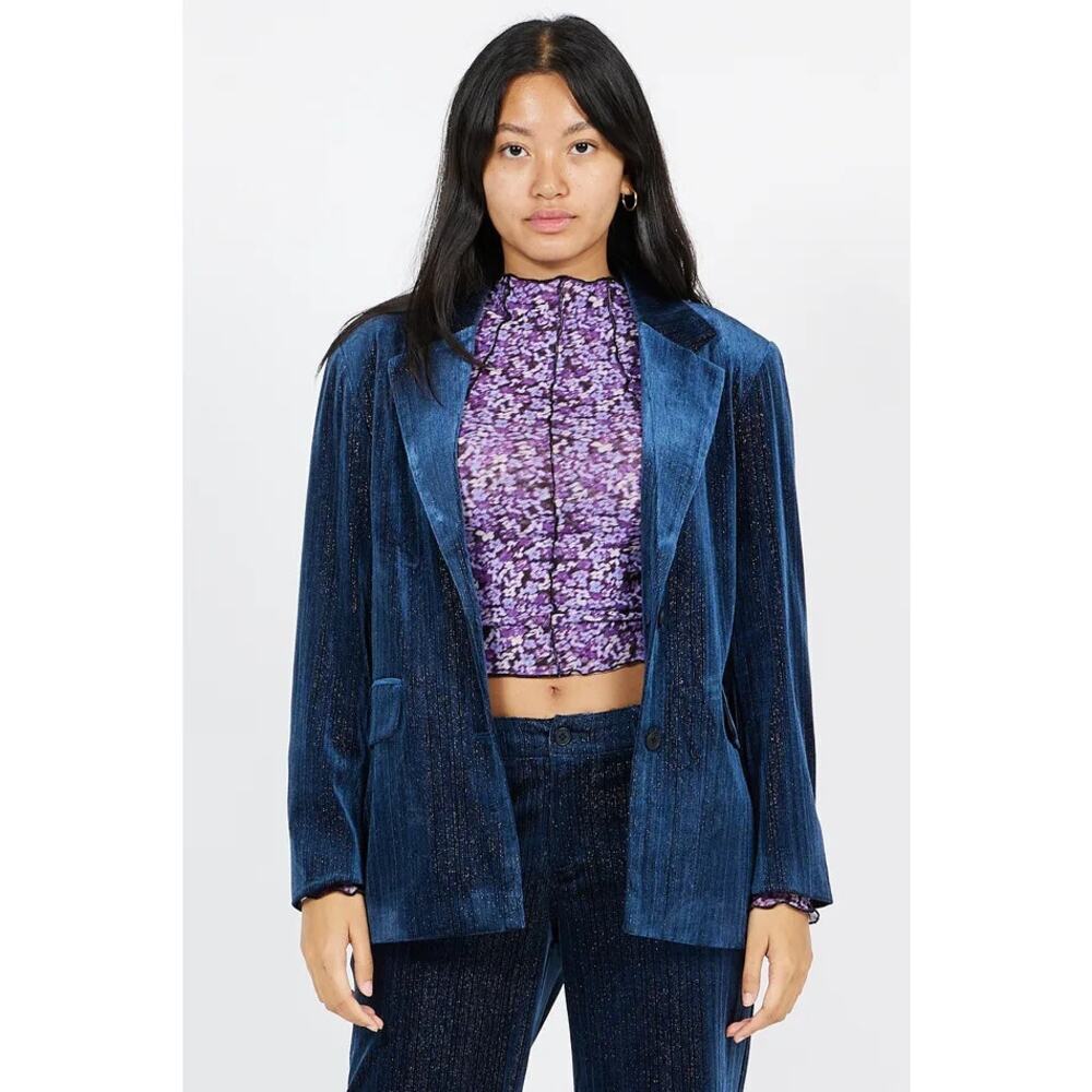 NEW Noisy May Blue Velvet Nmaida Glitter Blazer Small